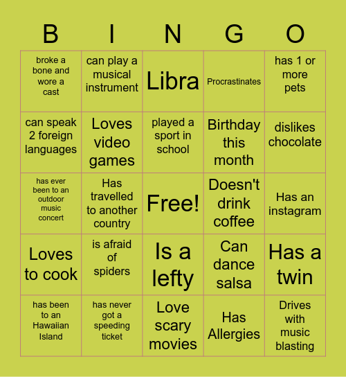 Ice Breaker Bingo Card