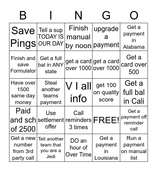 Payday Bingo Card