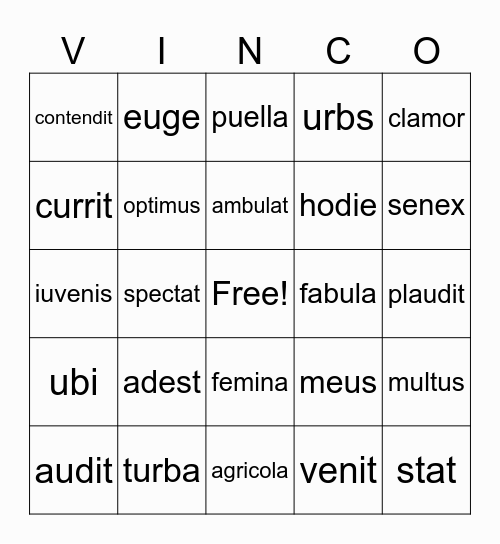 Stage 5 CLC Vocabulary Checklist Bingo Card