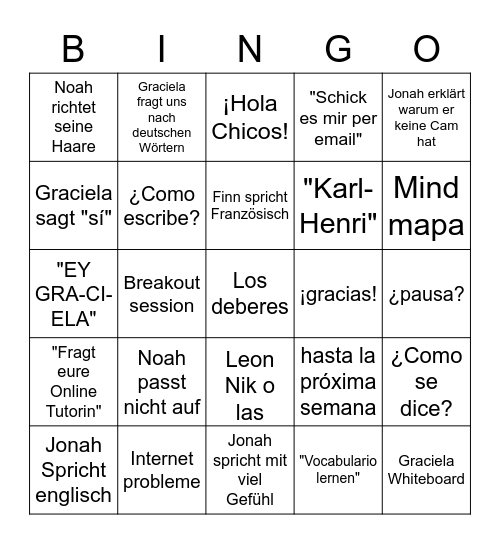 Spanish Bingo Card