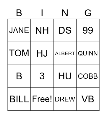 WILD THING BINGO Card