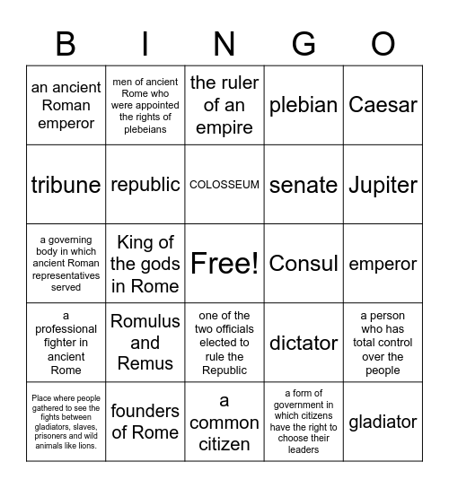 ANCIENT ROME Bingo Card