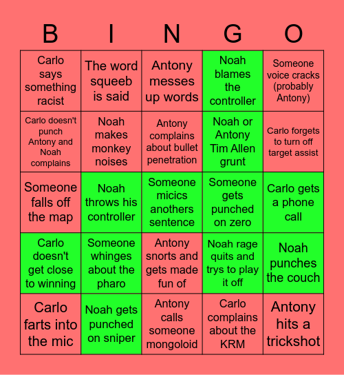 6 Red Bingo Card
