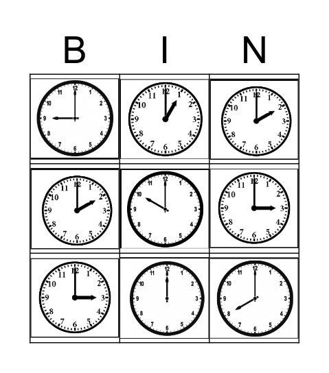 Telling time Bingo Card