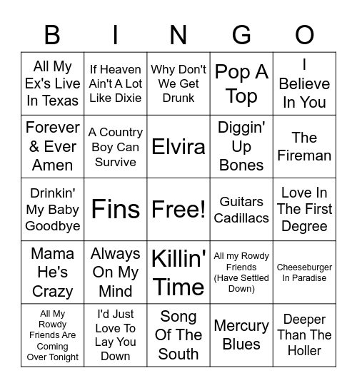 80's Country Bingo Card