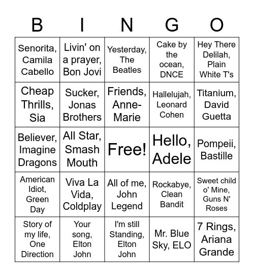 Hall Life Musical Bingo Card