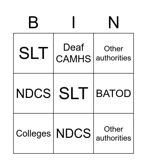 Who do we work with? Bingo Card