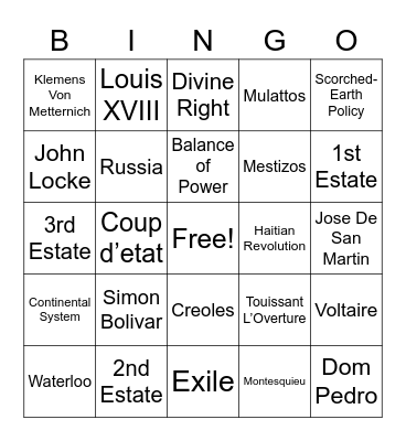 Napoleon, C.O.V., and Enlightenment BINGO Card