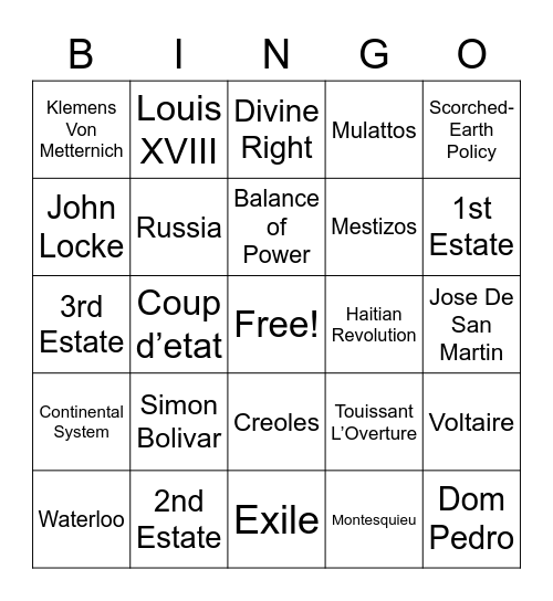 Napoleon, C.O.V., and Enlightenment BINGO Card