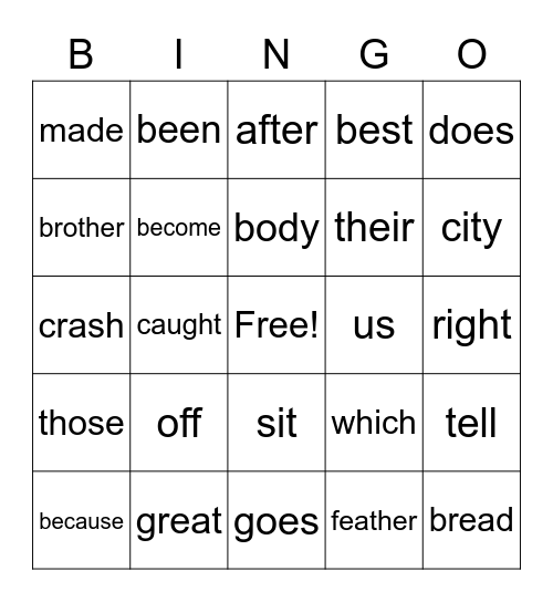 2nd Grade Sight Words Bingo Card