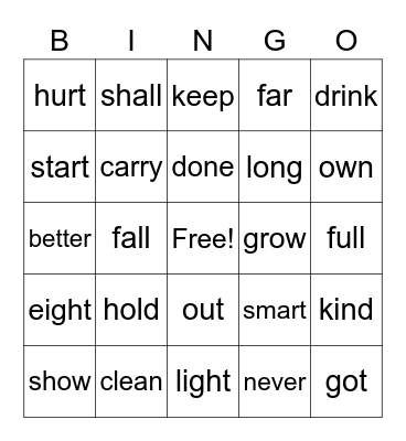 3rd Grade Sight Words Bingo Card