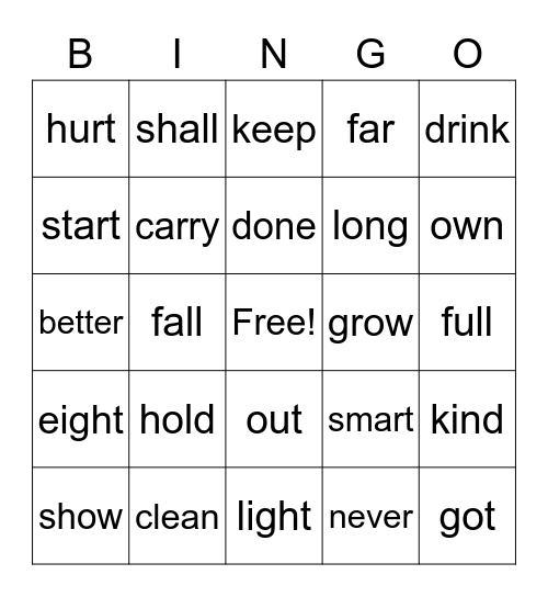 3rd Grade Sight Words Bingo Card