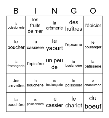 On fait les courses Bingo Card