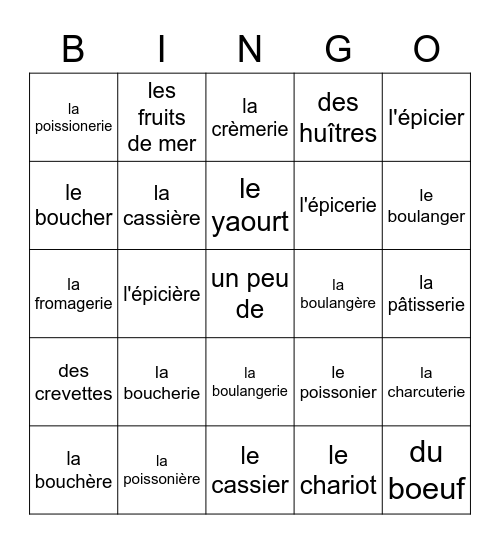On fait les courses Bingo Card