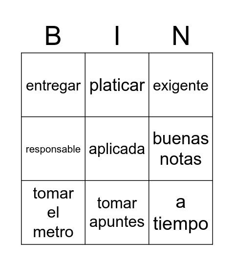 Untitled Bingo Card