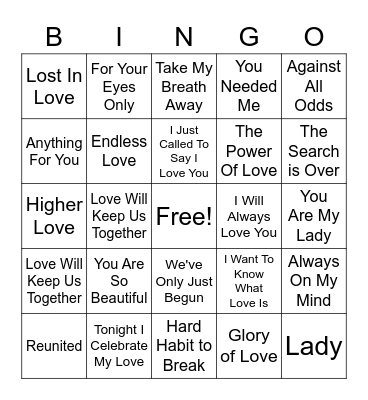 LOVE SONGS Bingo Card