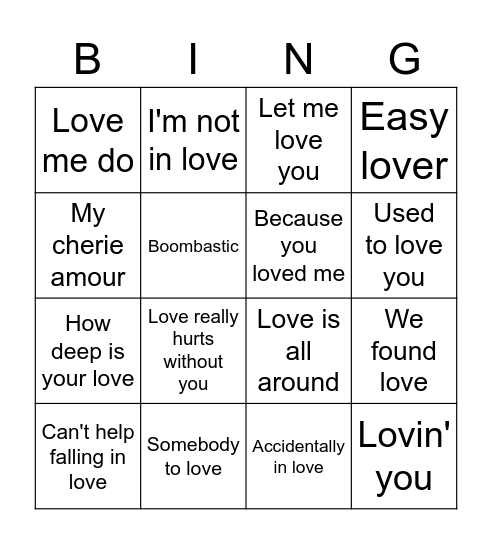 Valentijns Bingo Card