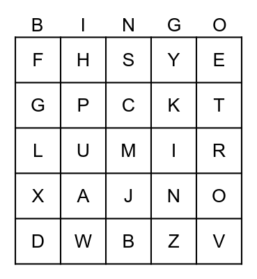 The Alphabet Bingo Card