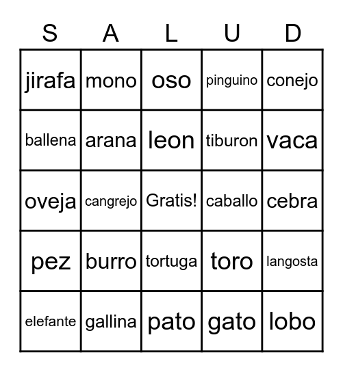 Los Animales Bingo Card
