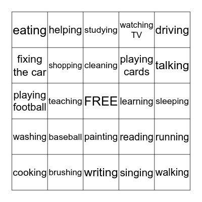 Things we can Do Bingo Card