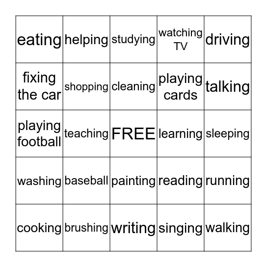 Things we can Do Bingo Card