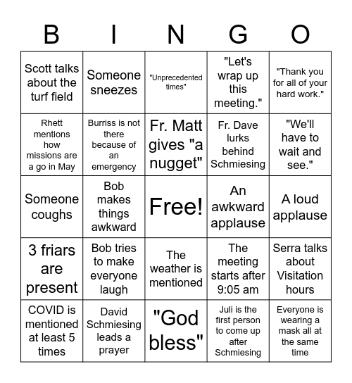 Student Life Meeting Bingo 2/10 Bingo Card