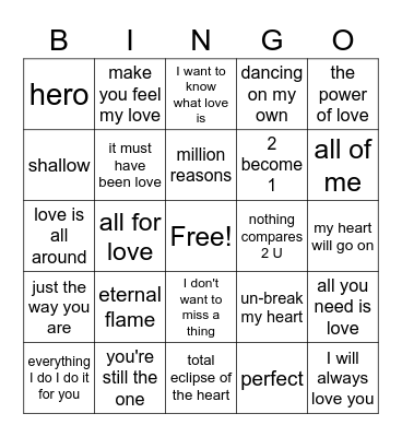love is in the air Bingo Card