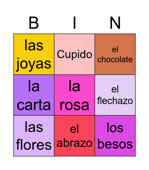 Día de San Valentín Bingo Card