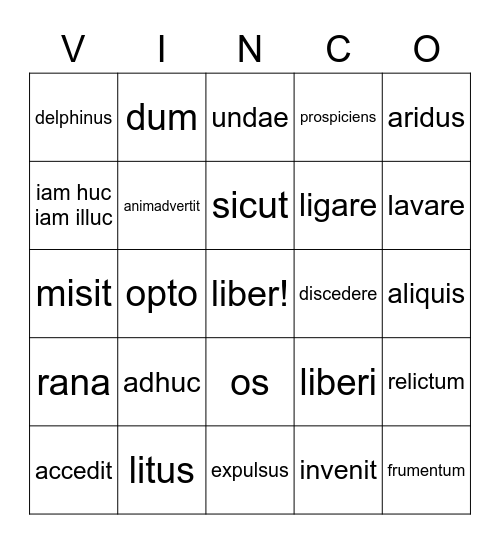 Latona Vocab Bingo Card