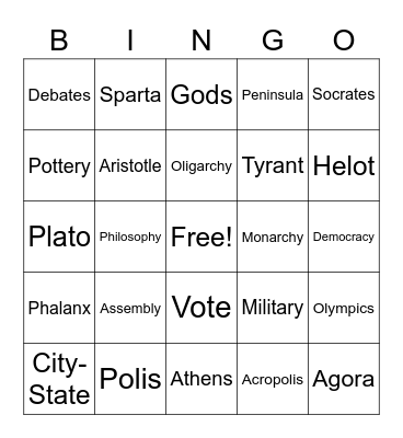 Athens and Sparta Bingo Card