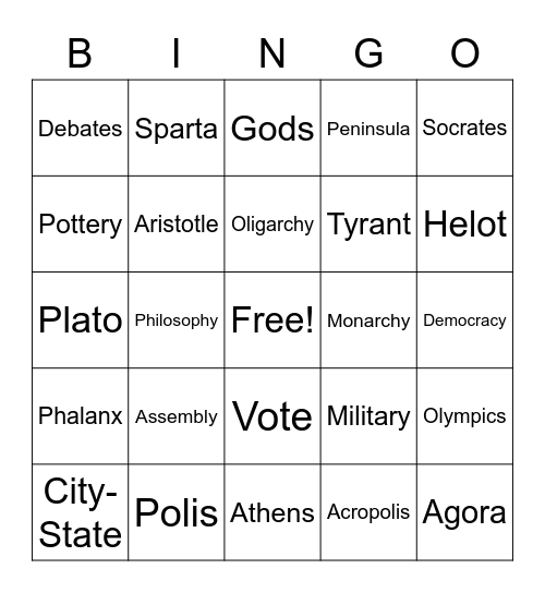 Athens and Sparta Bingo Card