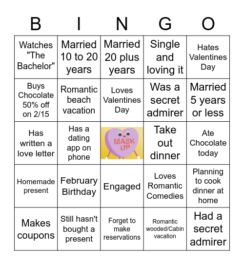 Virtual Valentine’s Day Bingo Card
