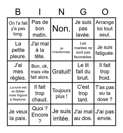 Bingo du non perpétuel Bingo Card