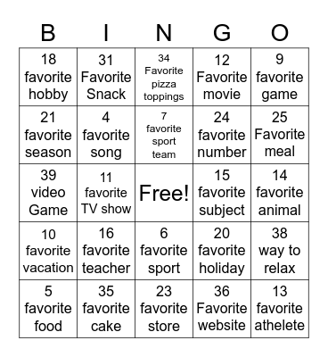 Untitled Bingo Card
