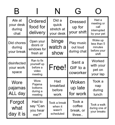 WORK AT HOME Bingo Card