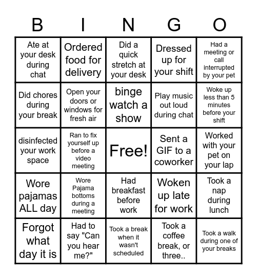 WORK AT HOME Bingo Card