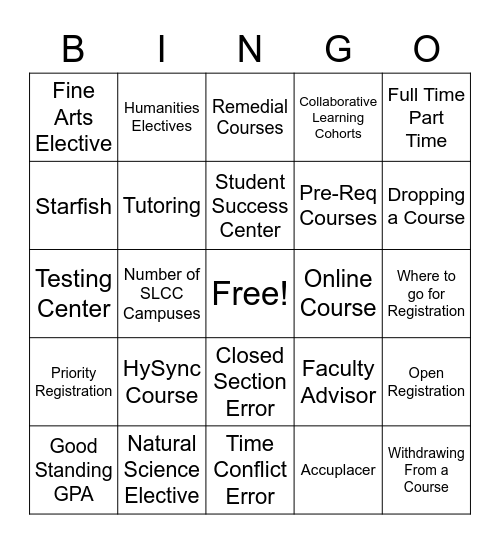 Registration Bingo Card