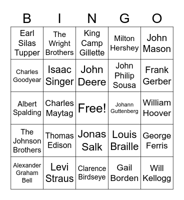 AMERICAN INVENTORS Bingo Card