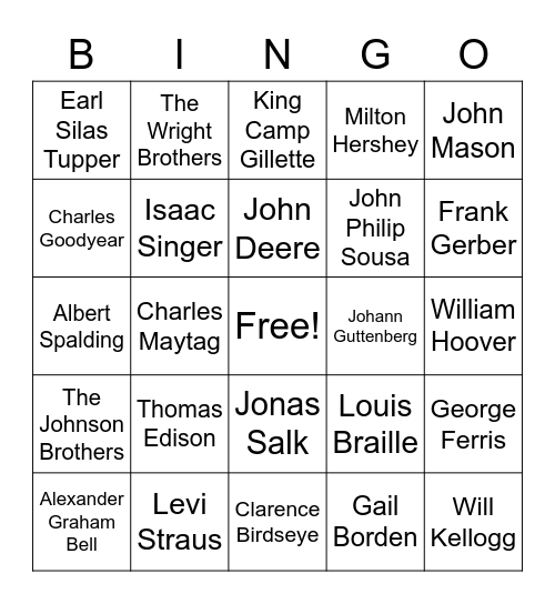 AMERICAN INVENTORS Bingo Card