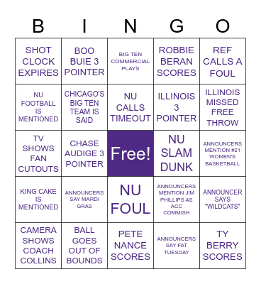 WILDCATS BASKETBALL BINGO Card