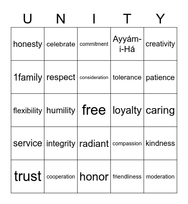 Bahá'í Bingo Card