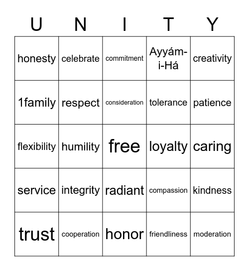 Bahá'í Bingo Card