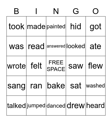 Past Tense Bingo Card