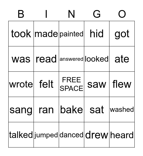 Past Tense Bingo Card