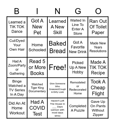 Quarantine Bingo Card