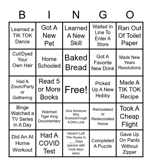 Quarantine Bingo Card