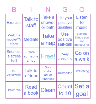 Coping Skills Bingo Card