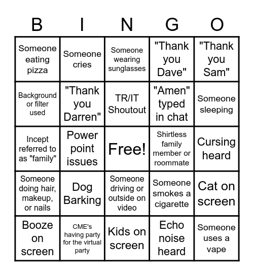 Incept Virtual Celebration Bingo Card