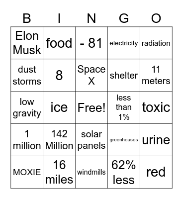 MARS Bingo!! Bingo Card
