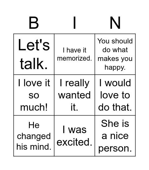 Valentine's Day Idioms Bingo Card